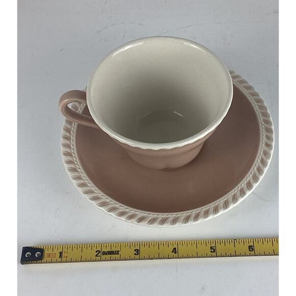 Harkerware Chesterton (4) Cups & Saucers Pink Cocoa Pie Crust Edge NICE - Picture 3 of 4